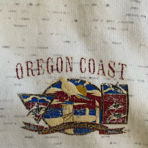 Vintage Oregon Coast Heather Gray Color Block Full Zip Hoodie Sweatshirt - Picture 6 of 7